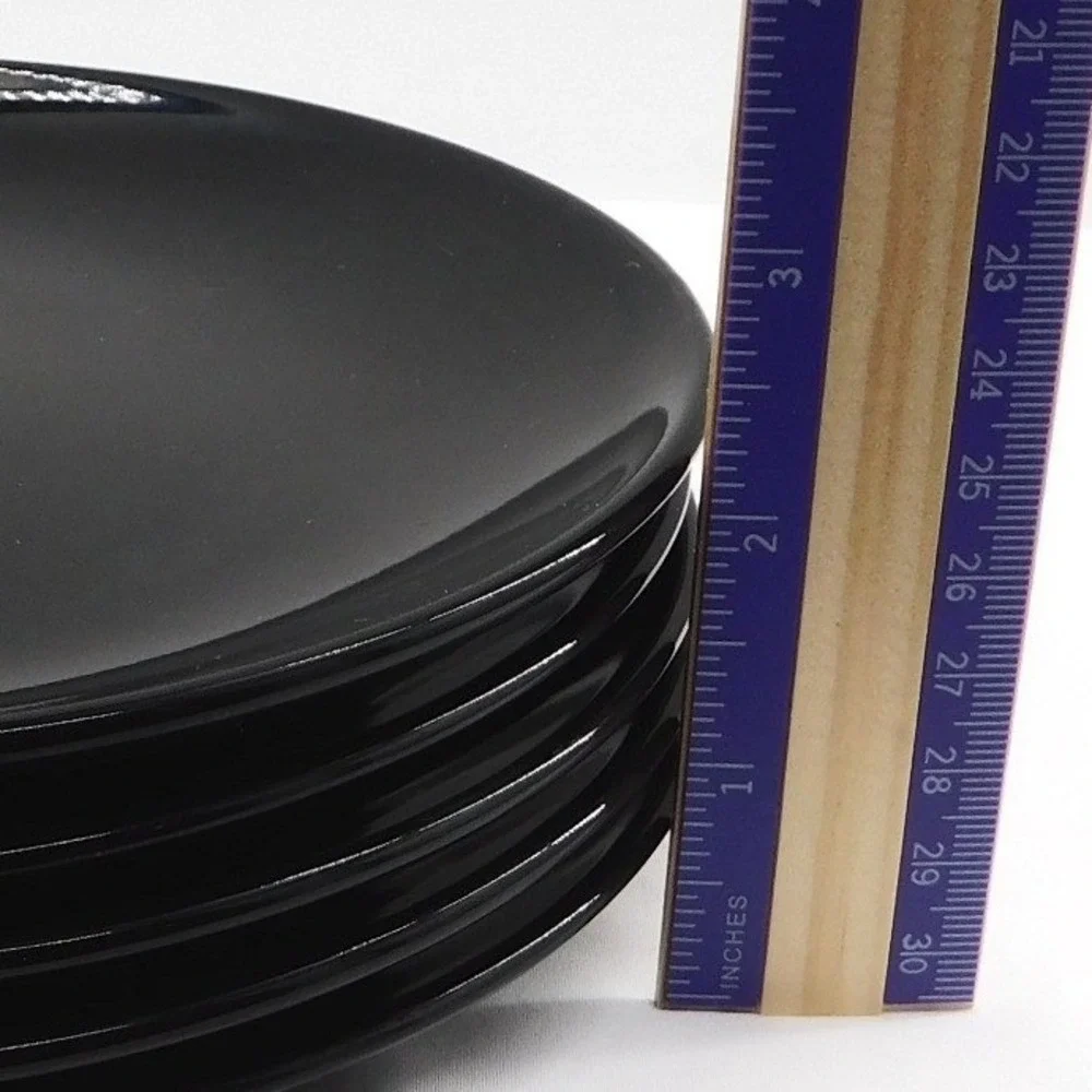 Set of 5 IKEA Fargrik Black Lunch/Salad Plates Glossy Vtg *Some Scratches